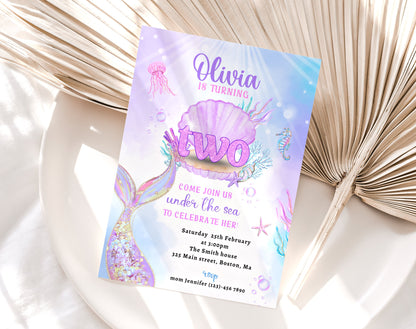 Preview of mermaid 2nd birthday invitation