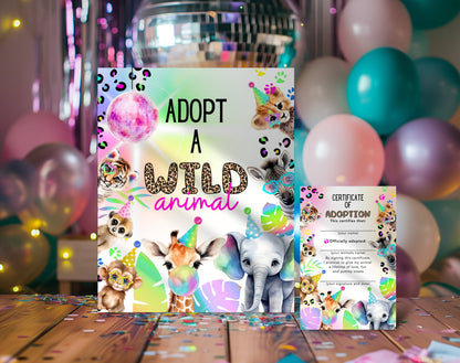 2nd birthday, young wild and three, wild one and jungle adoption sign template for a personalized birthday