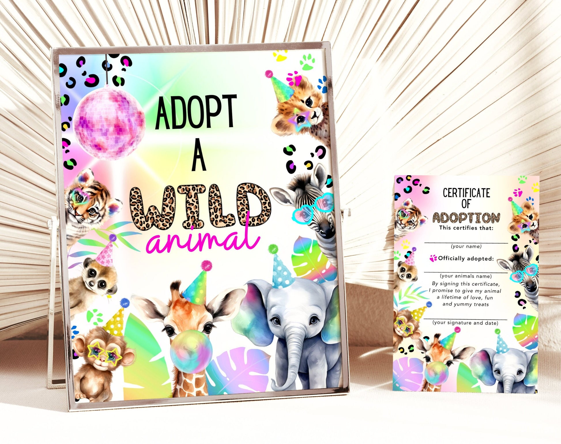 Safari Birthday Adoption Sign for birthday party decor and supplies