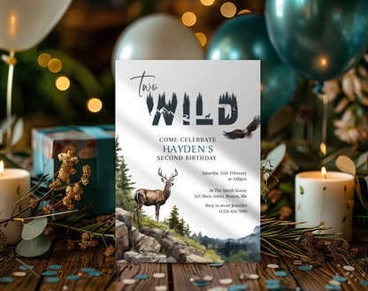 Woodland 1st Birthday Boy Invitation for 1st birthday boy guests and party details