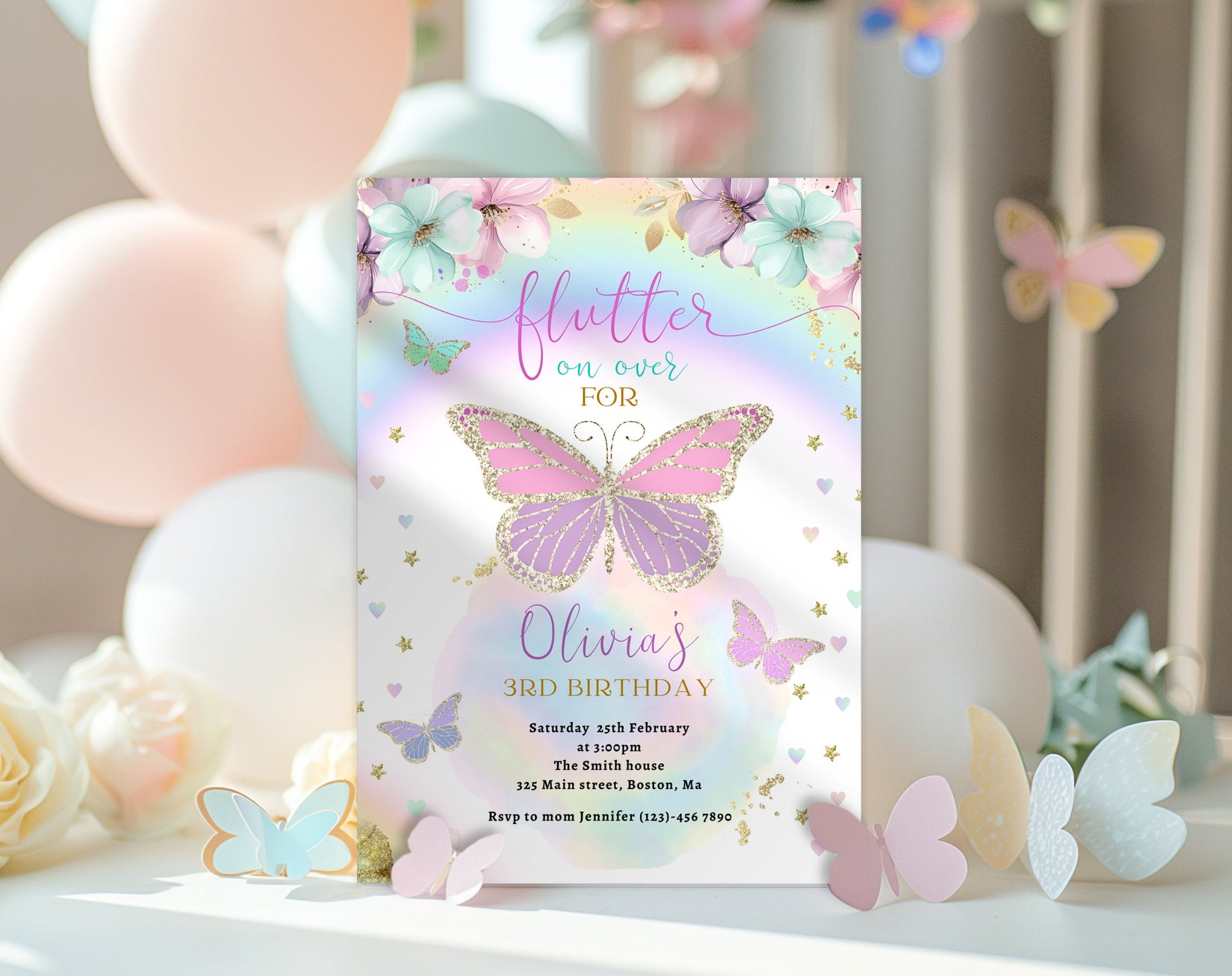 Butterfly Birthday Invitation for birthday guests and party details