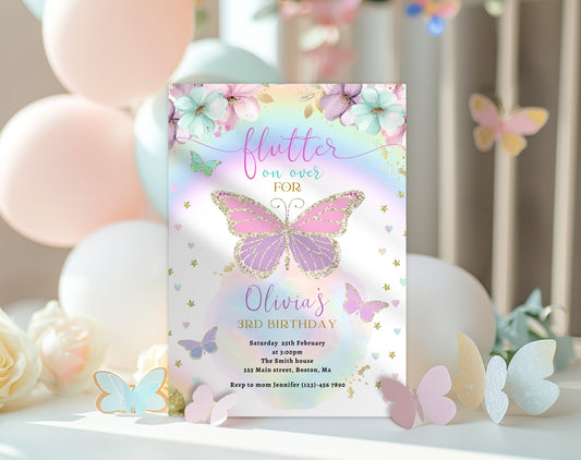 Butterfly Birthday Invitation for birthday guests and party details