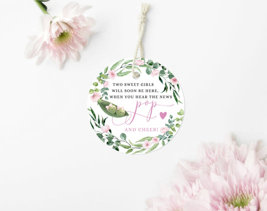 twin, floral and pink baby shower favor tag template for printable party favors