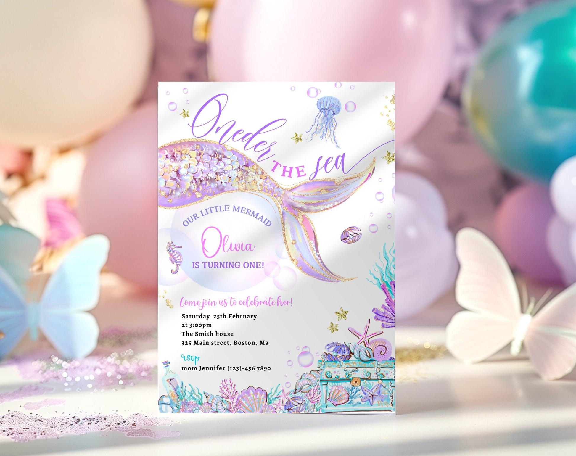 Mermaid Birthday Invitation for birthday guests and party details