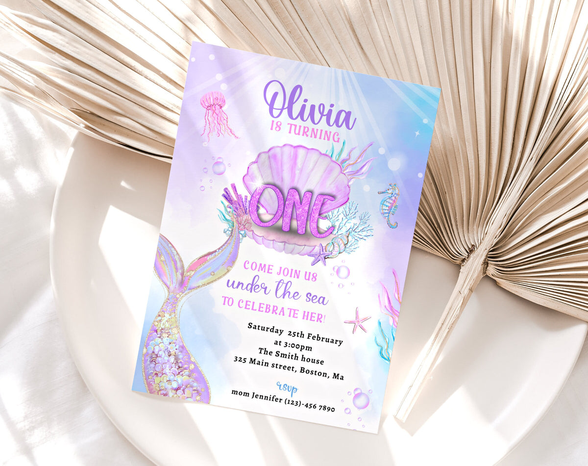 Under the Sea mermaid 1st birthday invitation