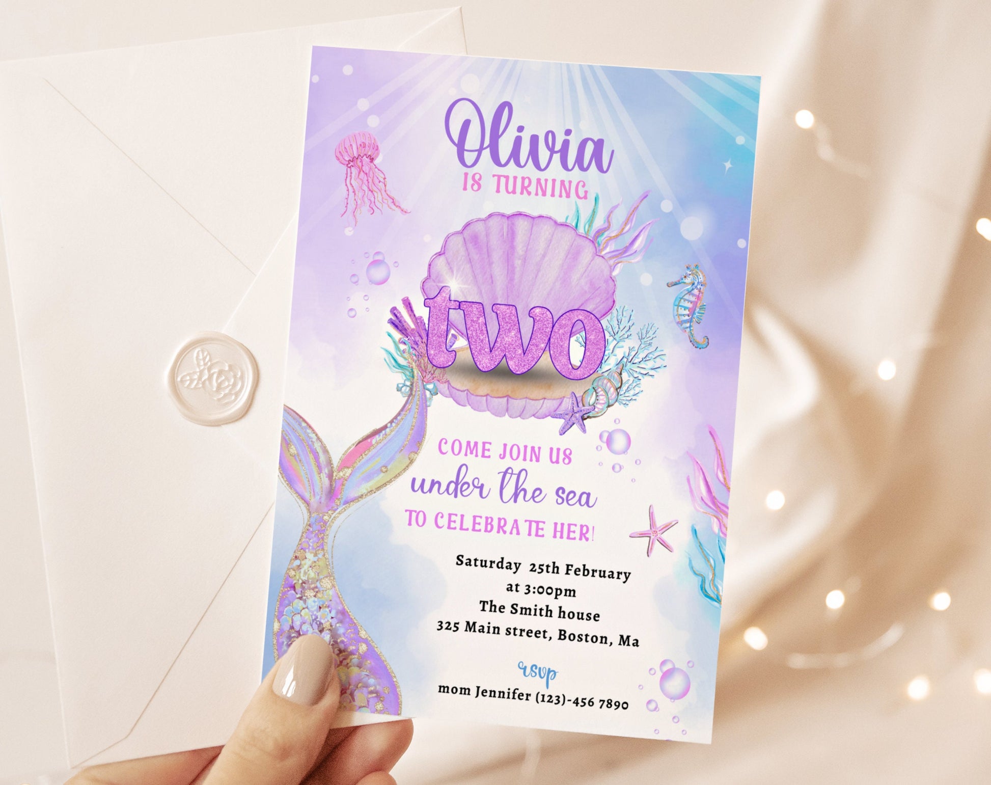 Mermaid 2nd birthday invitation