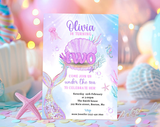 Mermaid 2nd birthday invitation