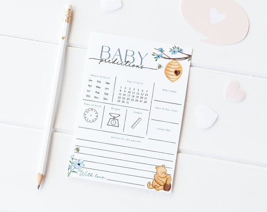 Baby Shower Baby Predictions Card - Winnie the Pooh for baby shower party decor and supplies