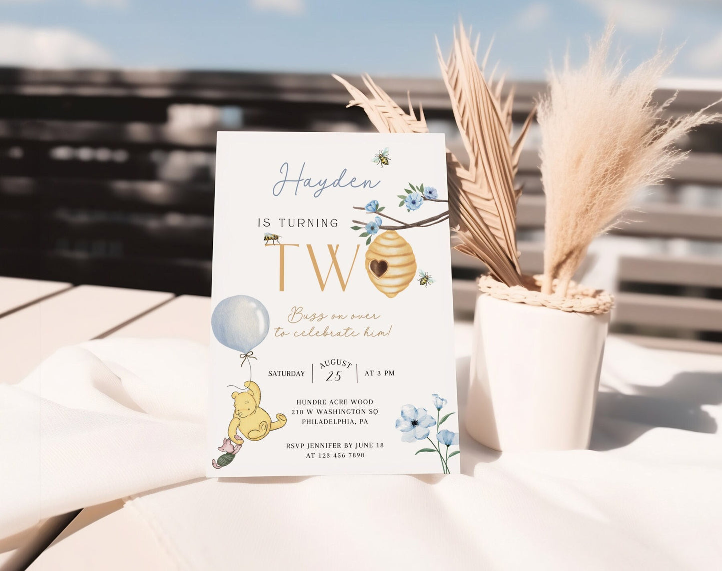 Winnie the Pooh Birthday Invitation for birthday guests and party details