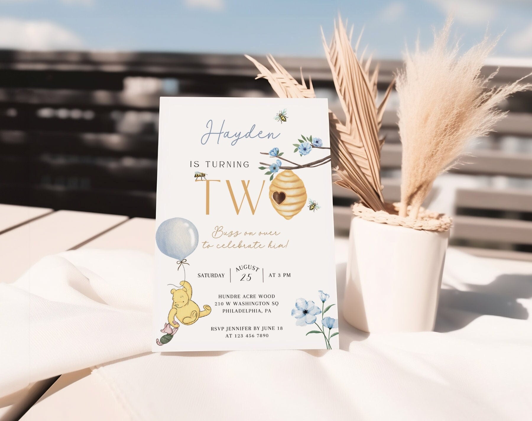 Winnie the Pooh Birthday Invitation for birthday guests and party details