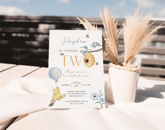 Winnie the Pooh Birthday Invitation for birthday guests and party details
