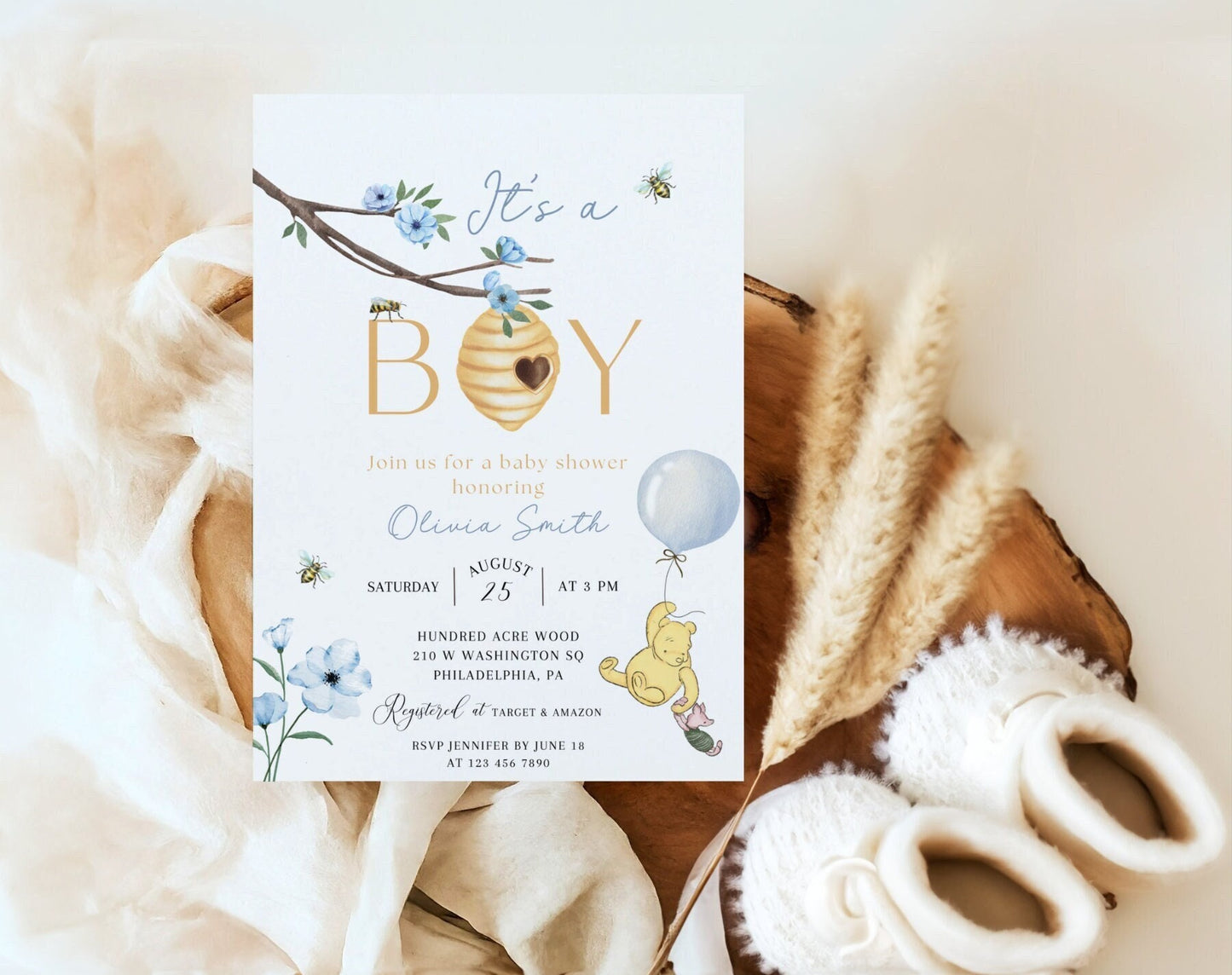 Winnie the Pooh Baby Shower Invitation for baby shower guests and party details
