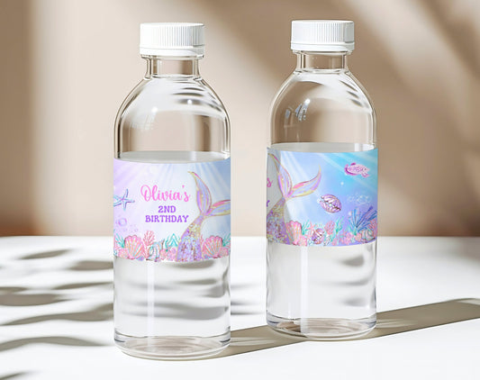 Mermaid Birthday Bottle Label for birthday party decor and supplies