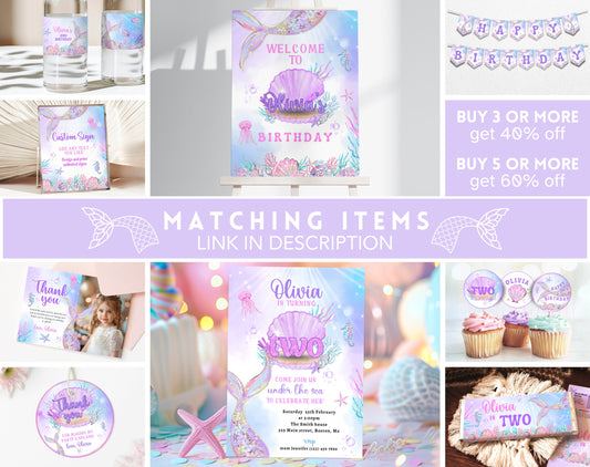 Editable details of under the sea mermaid 1st birthday invitation