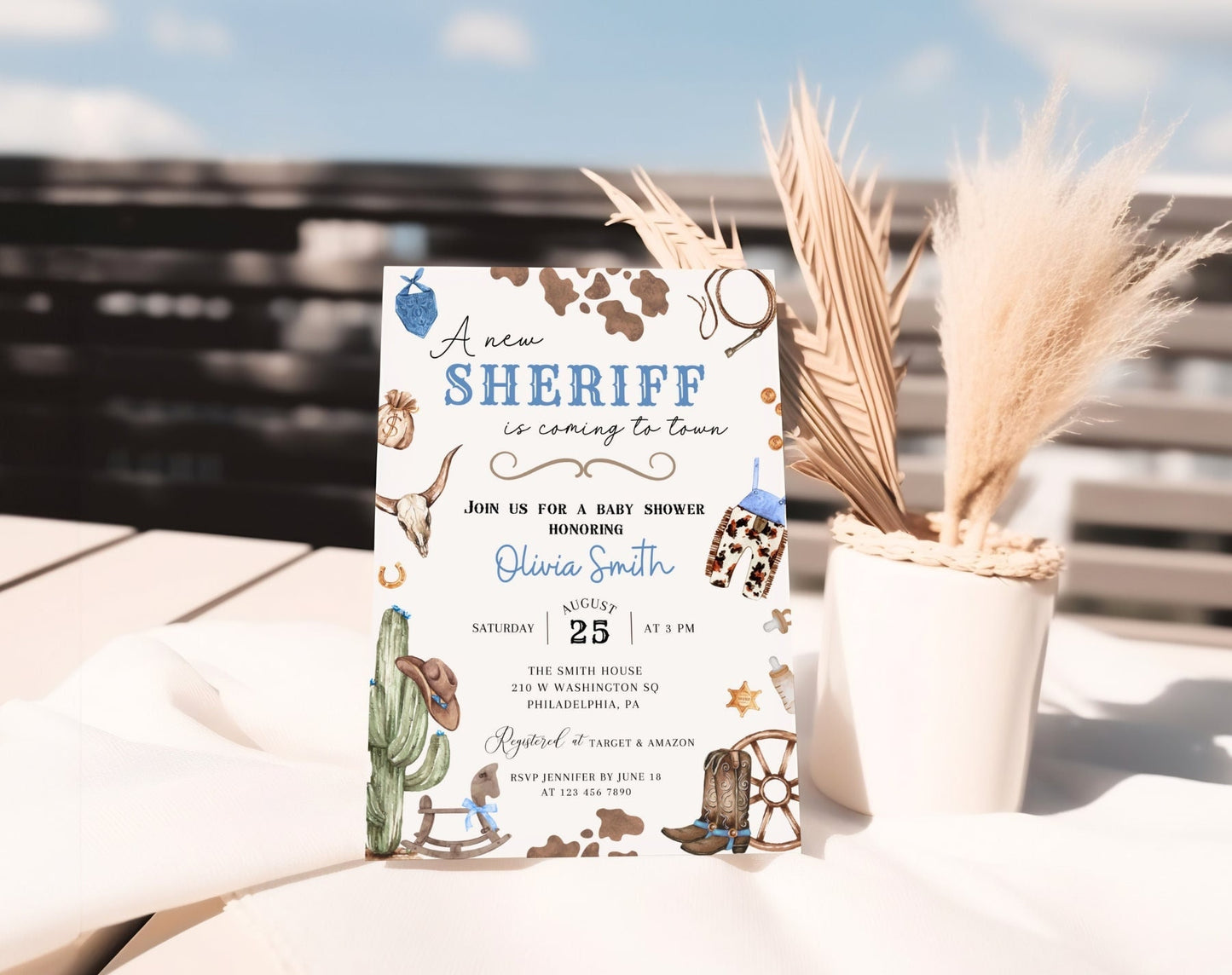 Cowboy Baby Shower Invitation for baby shower guests and party details