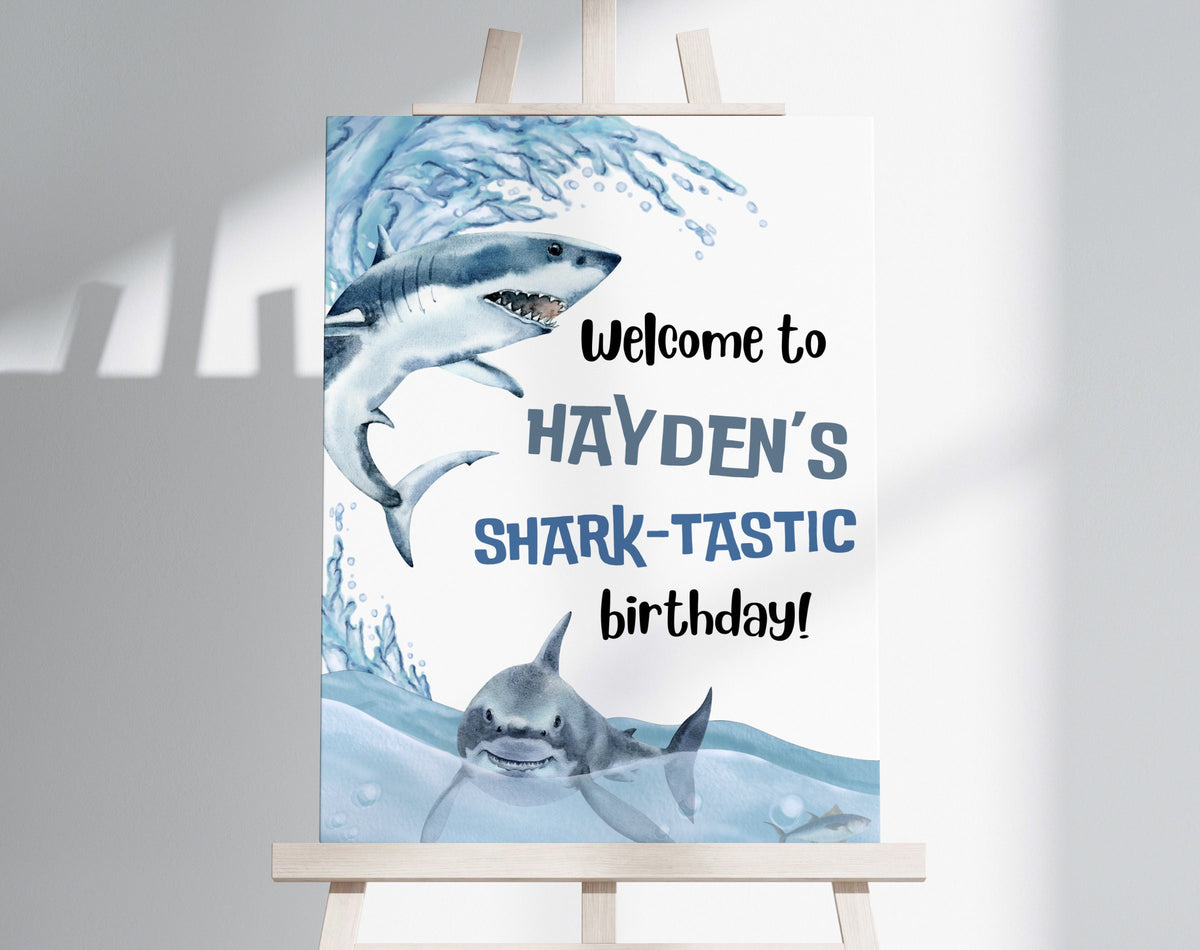 Shark birthday welcome sign editable in six sizes