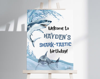 Shark birthday welcome sign editable in six sizes