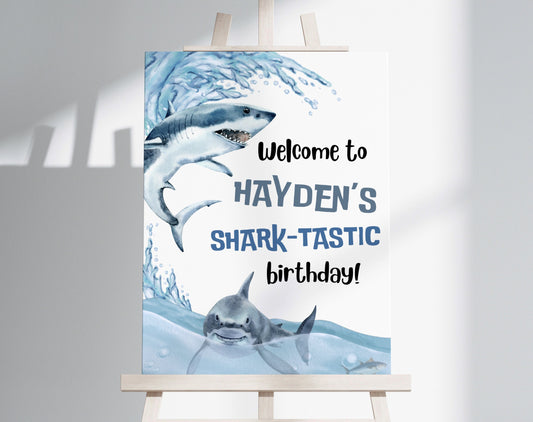 Shark birthday welcome sign editable in six sizes