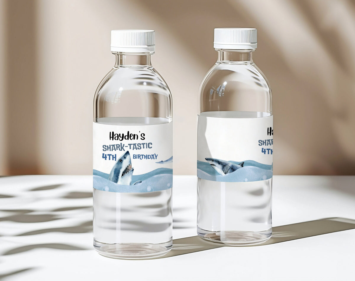 Shark Birthday Boy Bottle Label for birthday boy party decor and supplies