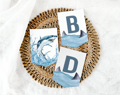 great white shark and deep blue sea printable sign template for a personalized birthday boy