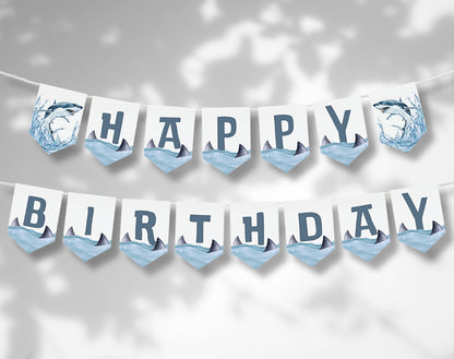 Shark Birthday Boy Printable Sign for birthday boy party decor and supplies
