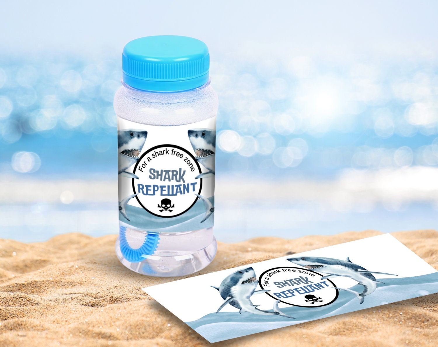 Shark Birthday Boy Bubble Bottle Label for birthday boy party decor and supplies