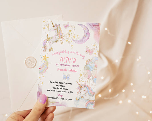 pink butterfly, floral and pastel birthday invite for a personalized celebration