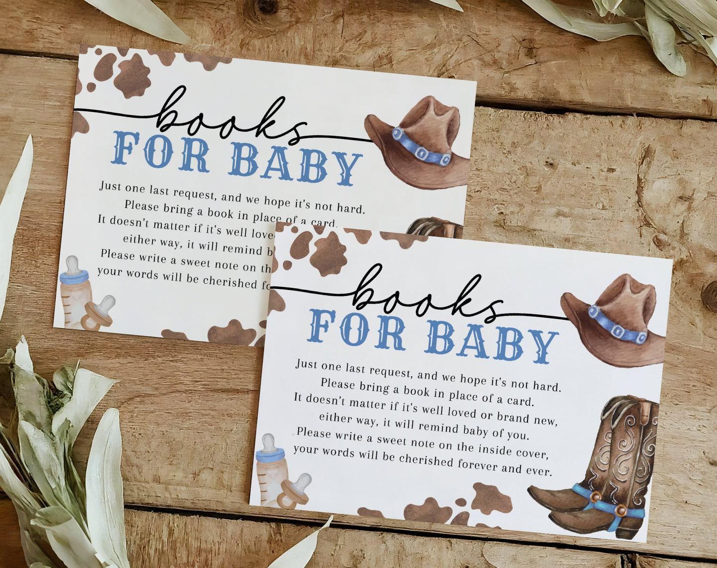 cowboy books for baby card and sign for a baby shower book request