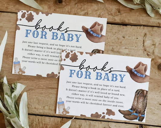 cowboy books for baby card and sign for a baby shower book request