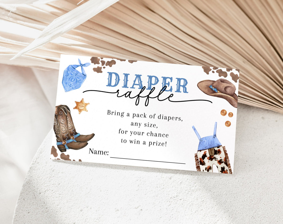 cowboy diaper raffle tickets and sign for baby shower games