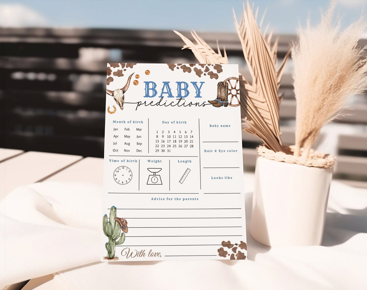 Cowboy baby shower Baby Predictions and Advice card