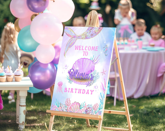 Editable details of mermaid 1st birthday welcome sign