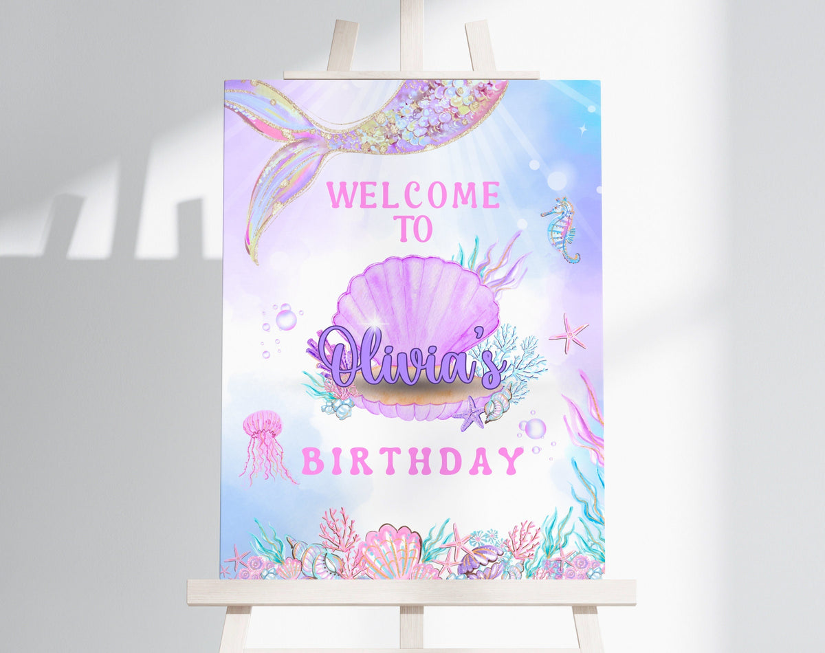 Mermaid 1st birthday welcome sign
