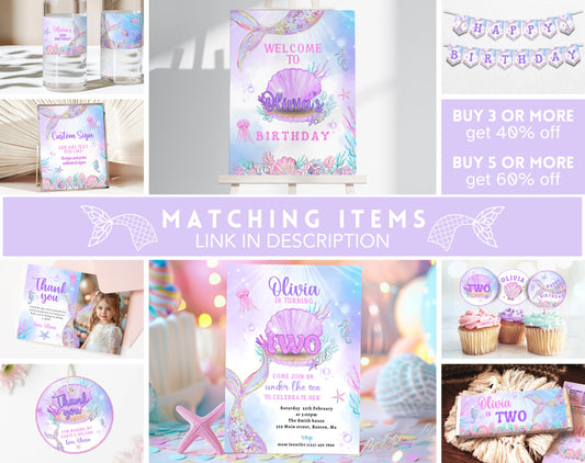 Editable details of mermaid 3rd birthday invitation