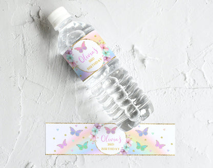 Butterfly Birthday Bottle Label for birthday party decor and supplies