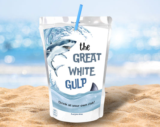 Shark Birthday Boy Juice Pouch Label for birthday boy party decor and supplies