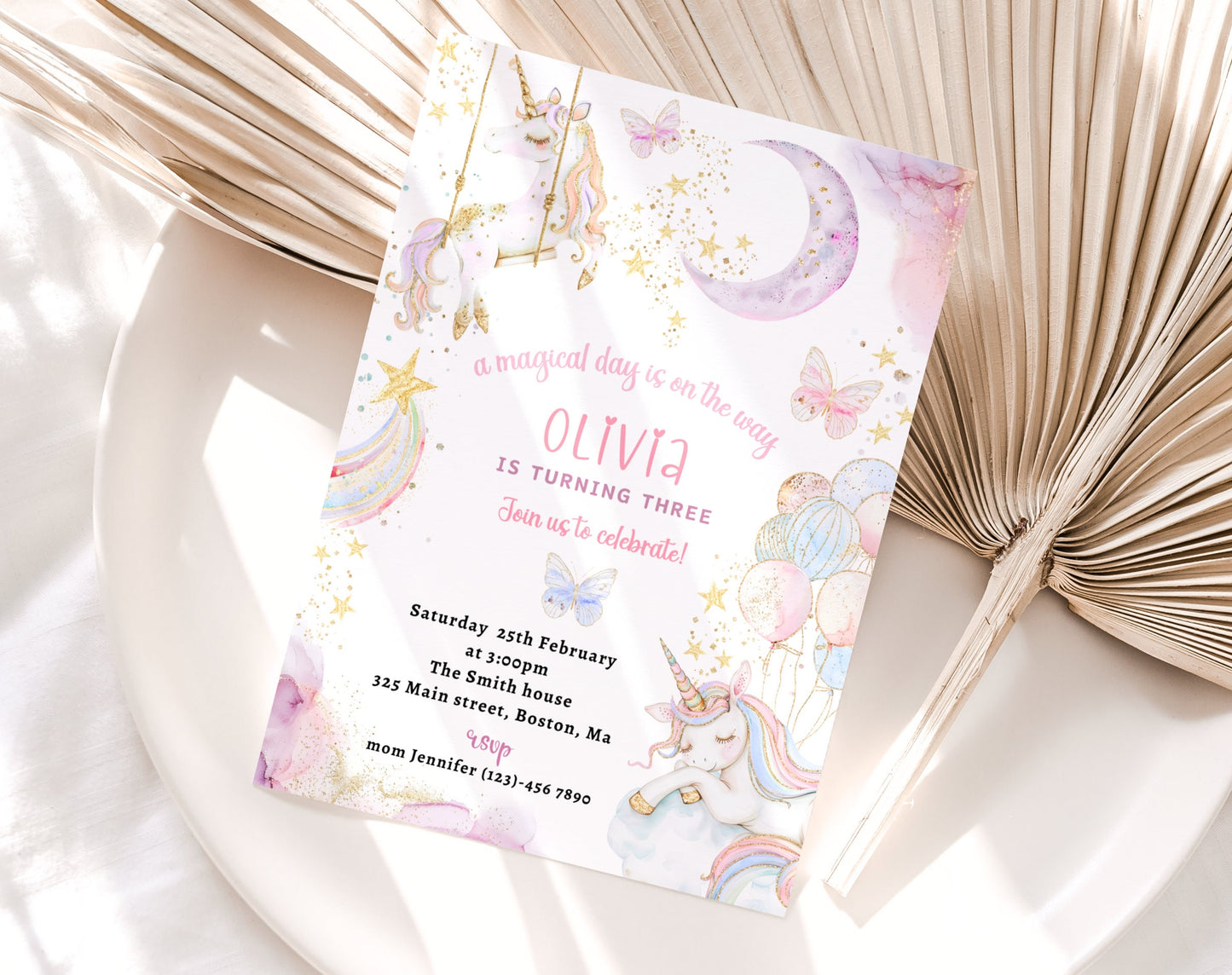 Invitation - Butterfly Birthday, editable Canva template