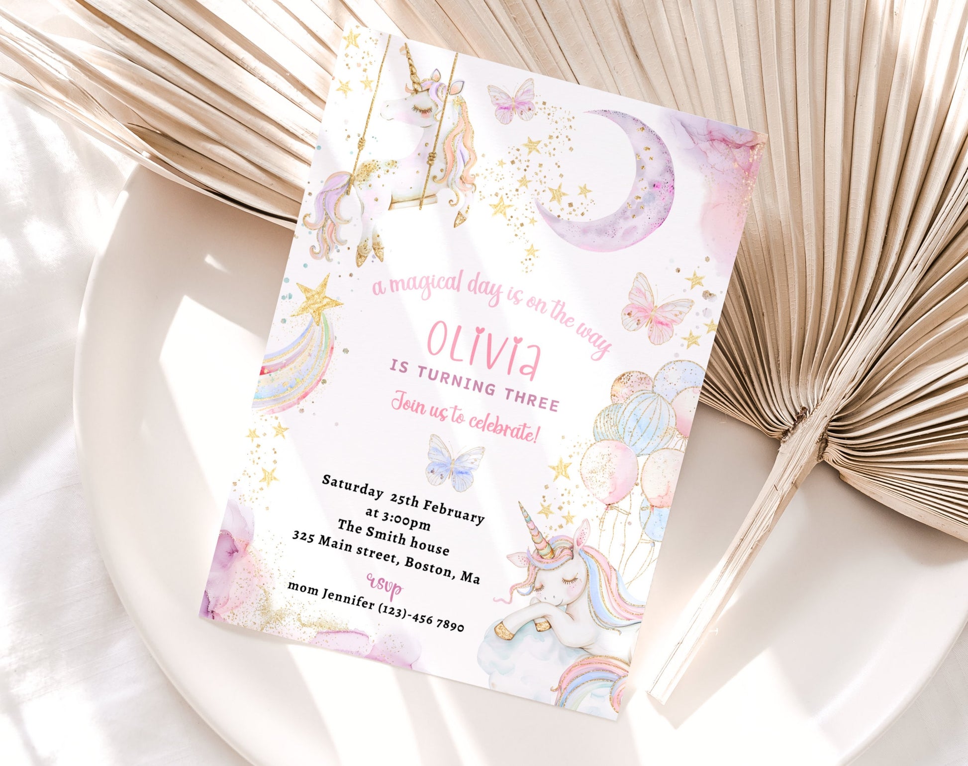 Invitation - Butterfly Birthday, editable Canva template