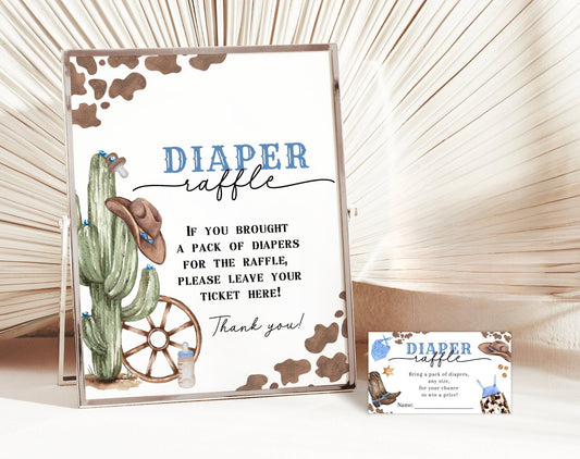 Baby Shower diaper raffle set with raffle tickets and prize table sign