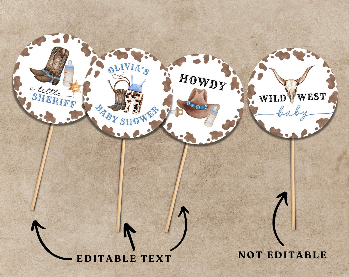 rodeo and oh boy baby shower cupcake topper template for printable decor