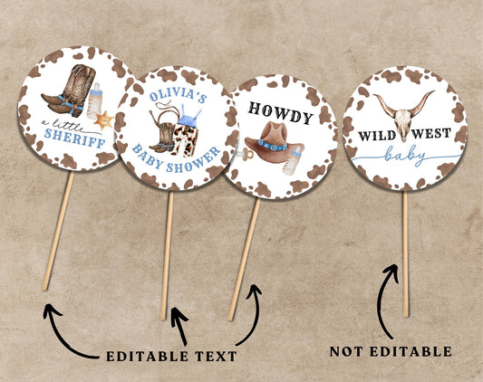 rodeo and oh boy baby shower cupcake topper template for printable decor