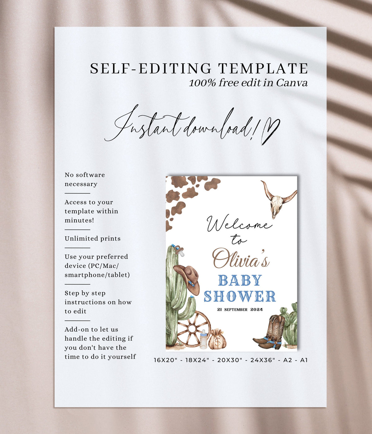 Editable Canva welcome sign template for easy printing