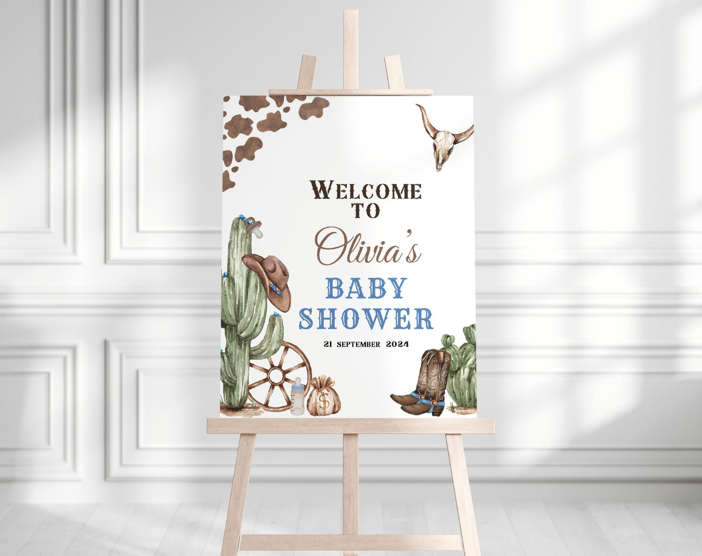 rodeo baby shower welcome sign printable for a themed celebration