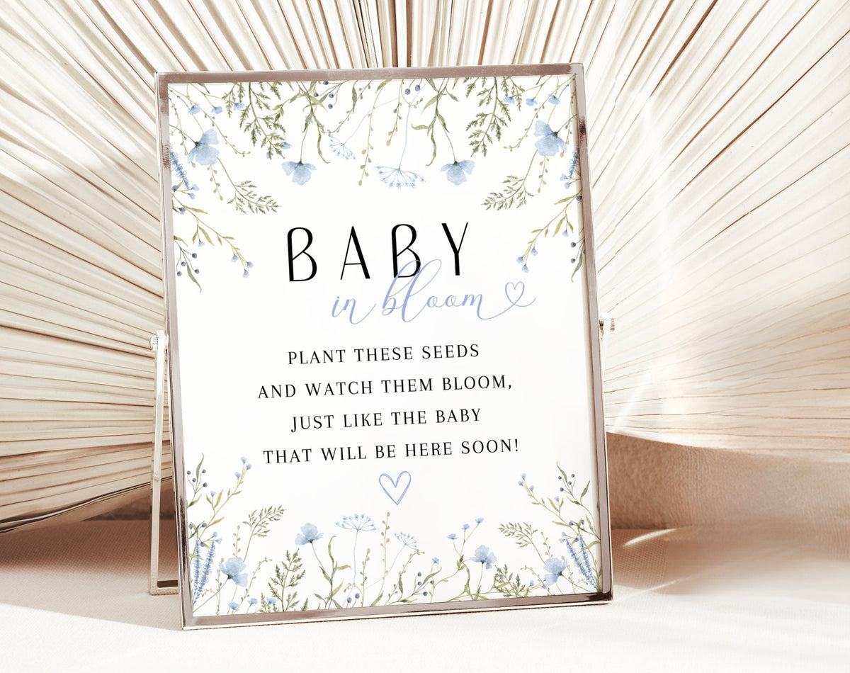 Baby Shower Favor Sign - Baby in Bloom for baby shower party decor and supplies