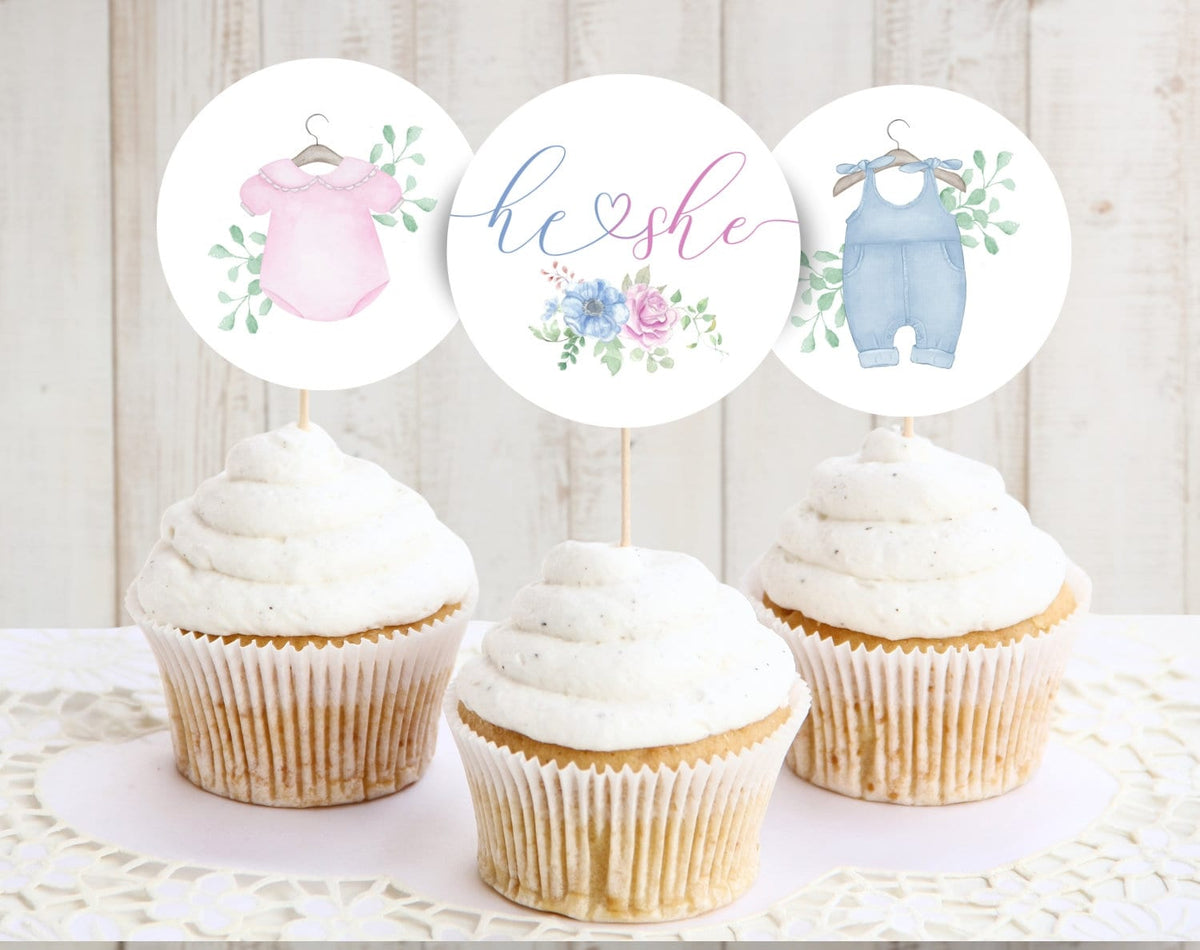 Ready-to-print boho gender reveal cupcake toppers