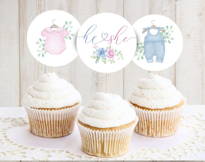 Ready-to-print boho gender reveal cupcake toppers
