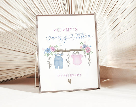 Gender Reveal Cravings Station Sign for gender reveal party decor and supplies