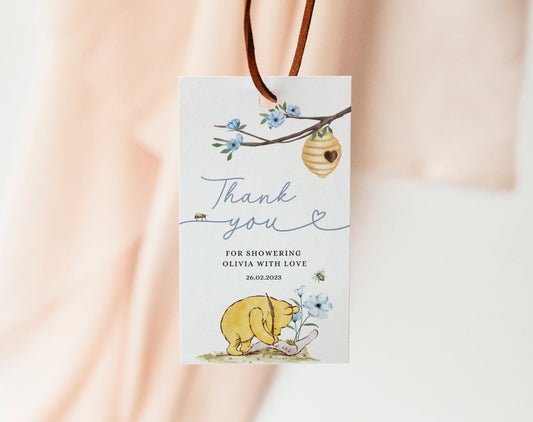 teddy bear, floral and vintage baby shower favor tag template for printable party favors