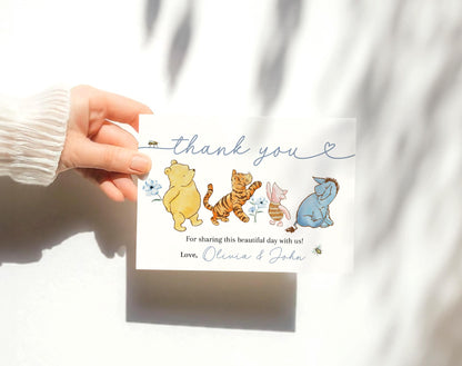 floral and blue baby shower thank you card template for personalized stationery