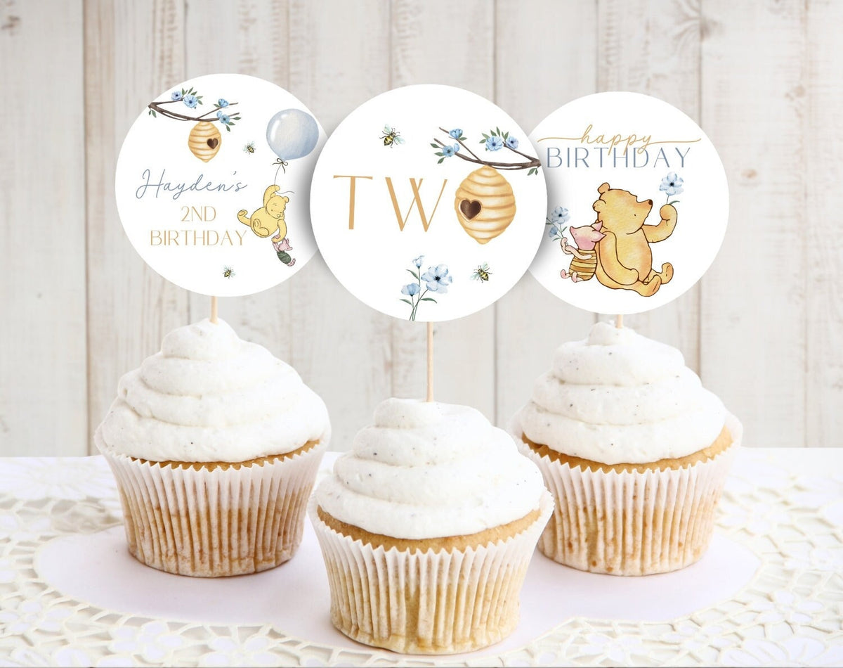 Winnie the Pooh 2nd birthday cupcake toppers